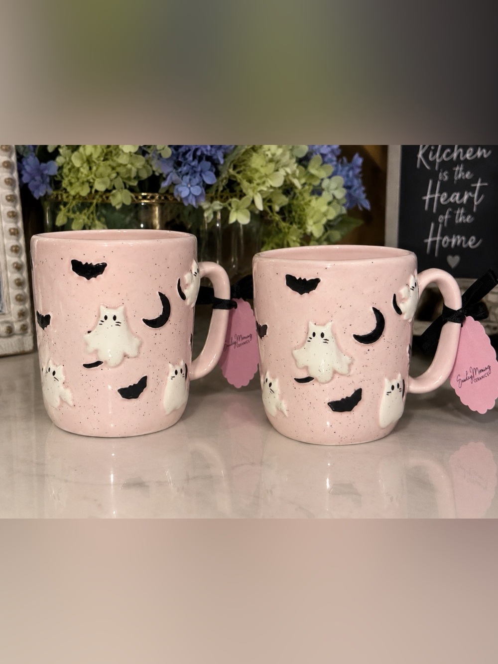 Pink Ceramic Halloween Ghost & Bat Mug - 2-Pack